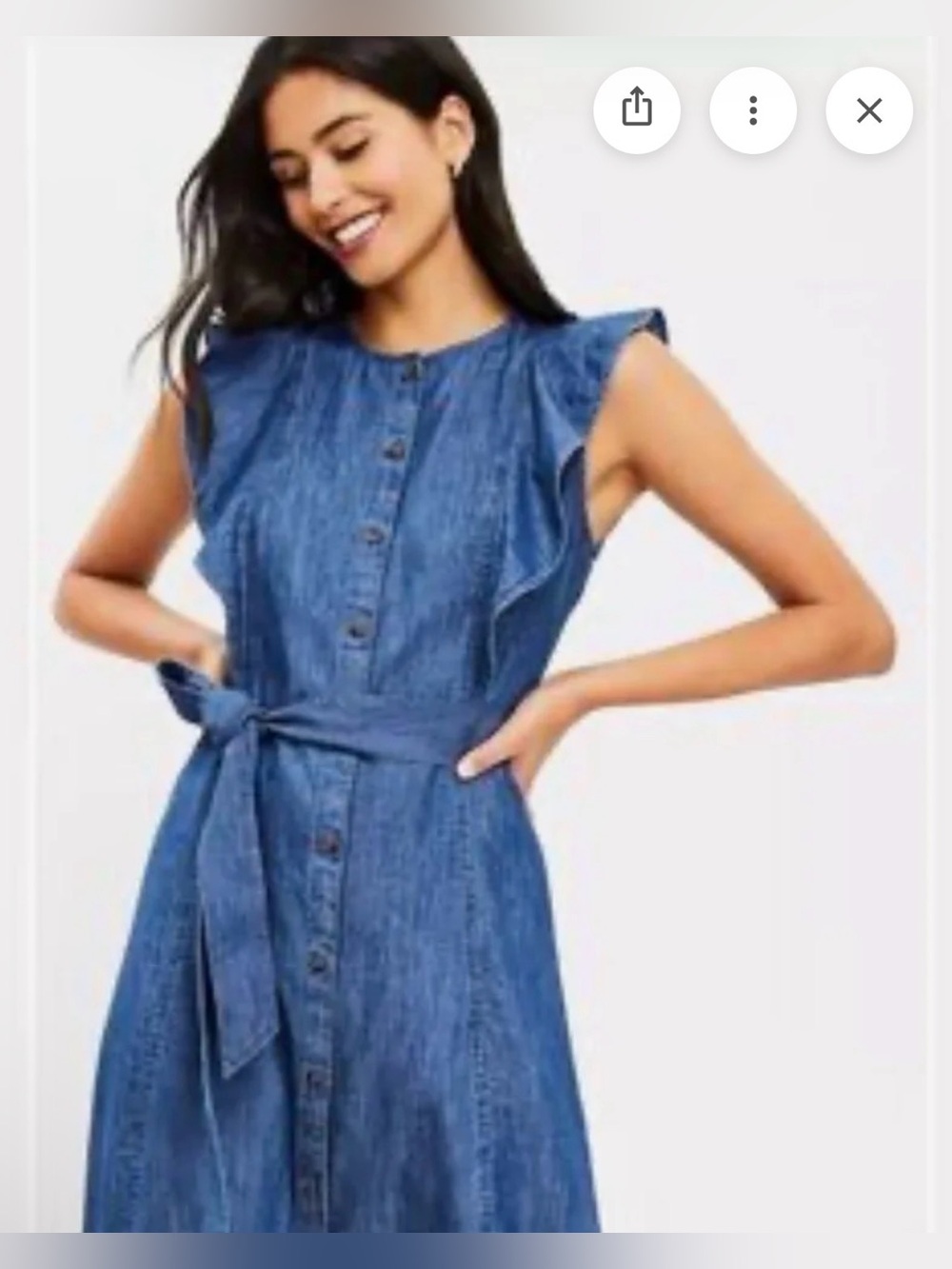 LOFT Chambray Denim Maxi Dress in Blue with Tie Waist nwot size 4 - Picture 2 of 12